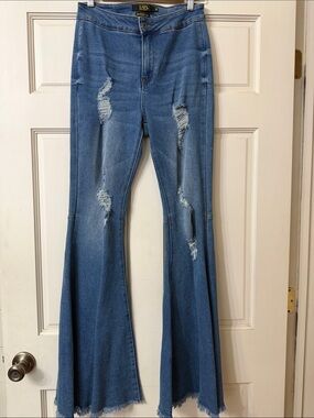 L&B Distressed Flare Jeans - Medium Blue Wash